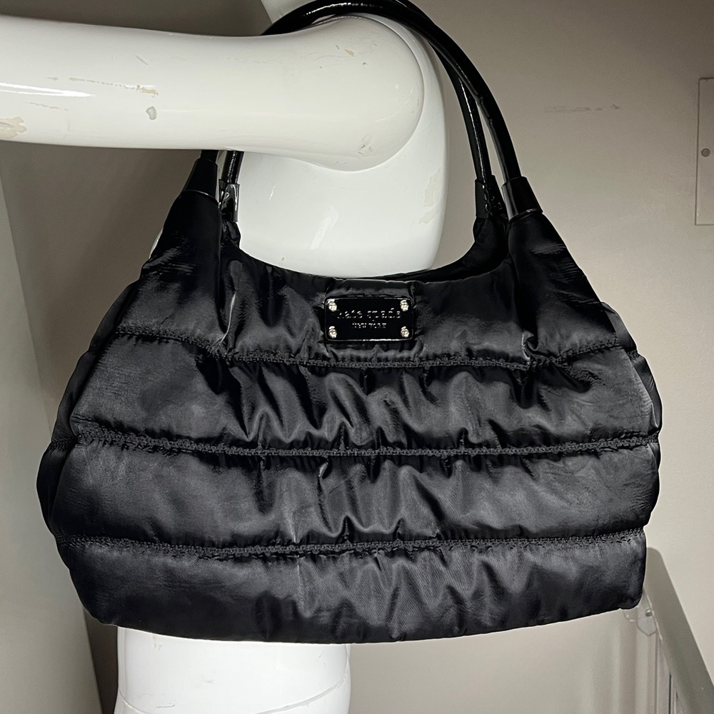 Kate Spade Alpine Hills Puffer Shoulder Bag Black Nylon Patent Leather Handles